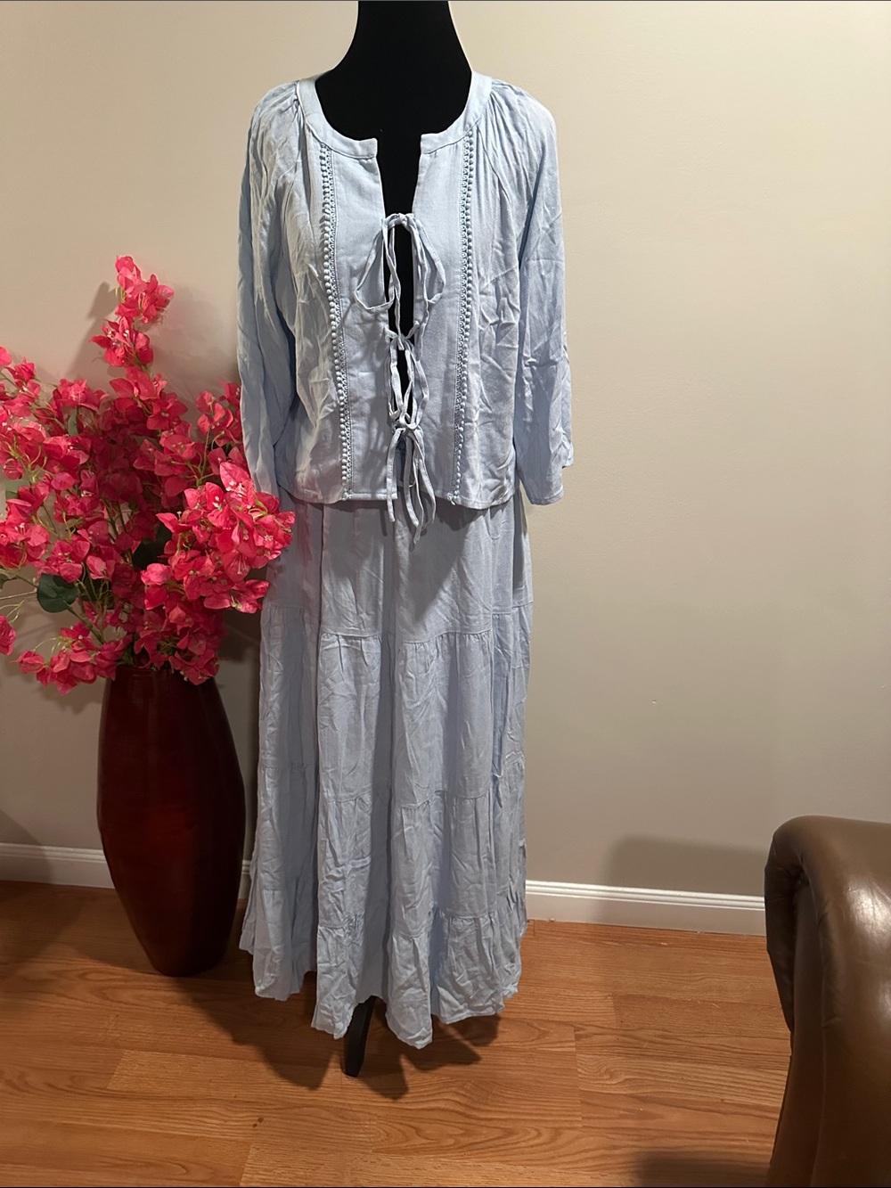 Light Blue Two-Piece Tie-Front Set